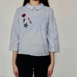 VERTICAL STRIPED BABY BLUE TOP